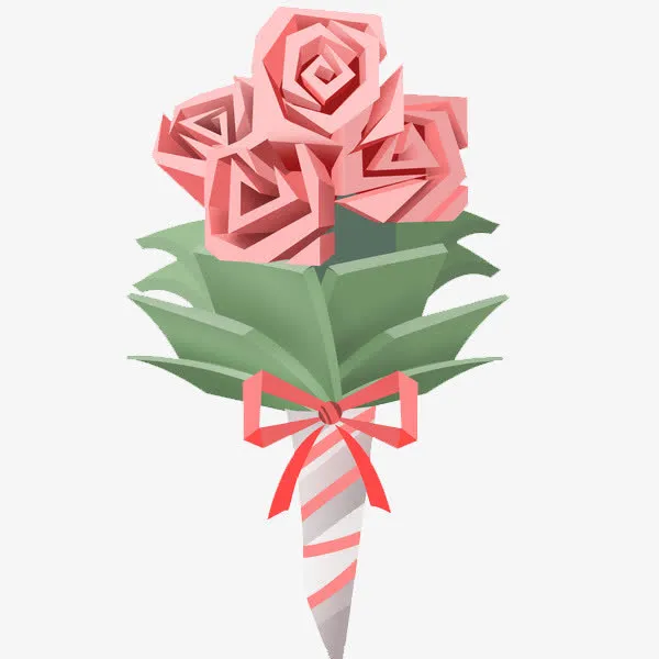 卡通粉色折纸玫瑰花免抠