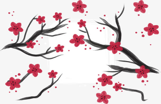 红色手绘樱花卷首语免抠