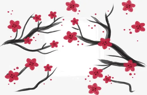 红色手绘樱花卷首语免抠