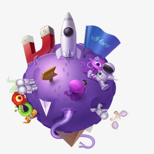 手绘卡通立体星球设计矢量素材免抠