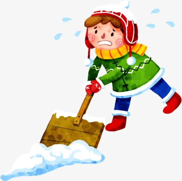 手绘绿色服饰铲雪免抠