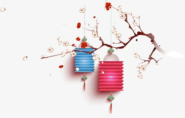 挂在梅枝上的灯笼免抠