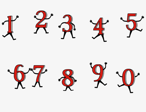 手绘卡通数字小人免抠字体元素