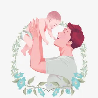 手绘水彩装饰插图父亲节爸爸与孩免抠