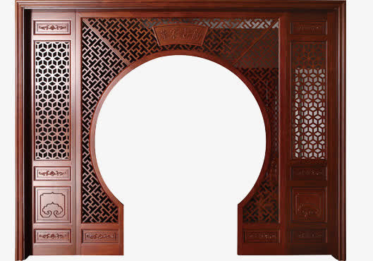 木质复古中式拱门免抠
