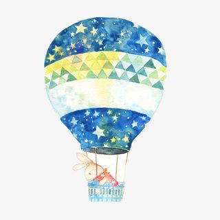 小兔子坐热气球素材图片免抠