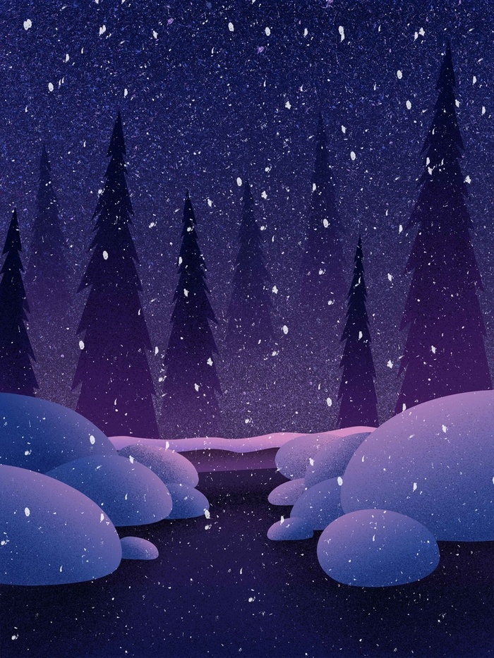 夜晚雪景蓝色手绘插画背景高清