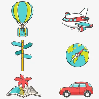 矢量手绘运输和旅游元素免抠