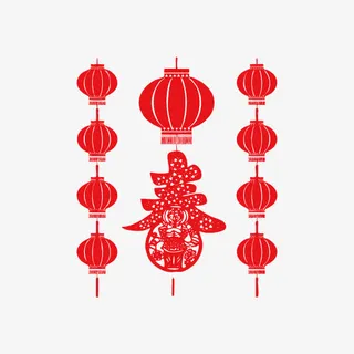 中国风春节灯笼剪纸免抠