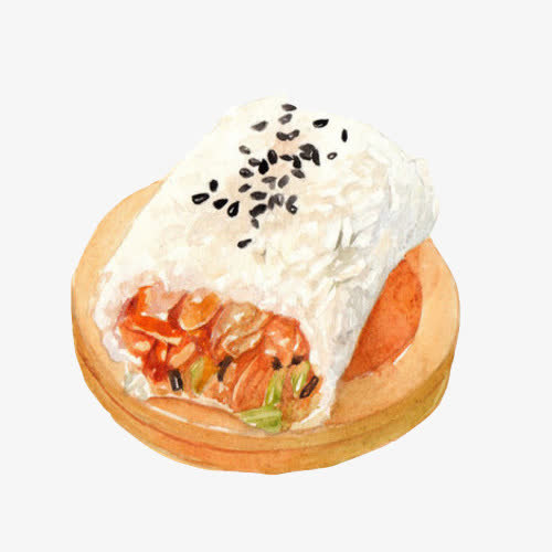 饭团卷油条手绘画免抠