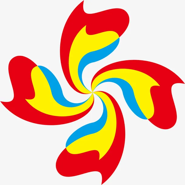 三色四叶旋转风车扇免抠