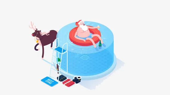 创意扁平素材游泳池的圣诞老人免抠