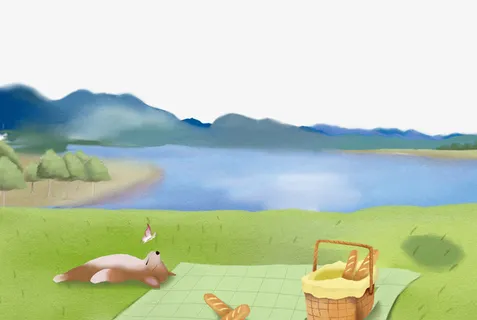 郊外野炊风景背景装饰