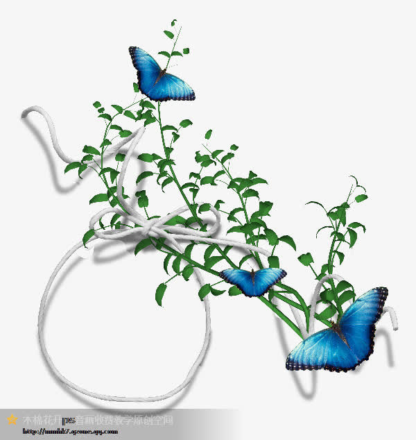 蝴蝶绿色树枝绳索漂浮免抠