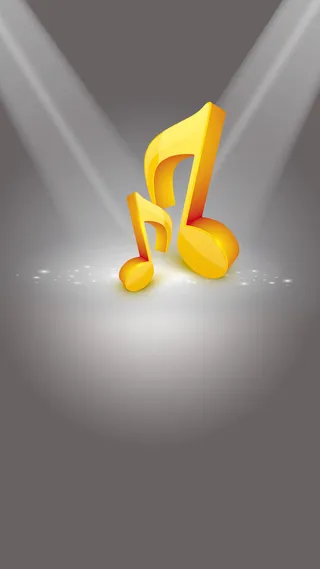 灰色舞台下的聚光灯和黄色质感音符H5背景高清