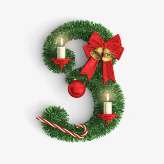 数字3圣诞节主题植物设计免抠