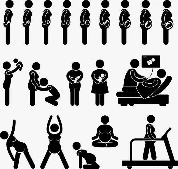 装饰女性怀孕孕检锻炼和诞生宝宝免抠