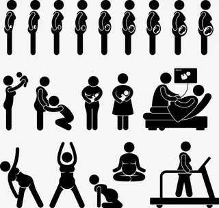 装饰女性怀孕孕检锻炼和诞生宝宝免抠