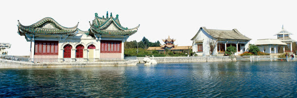 古代房屋湖面免抠