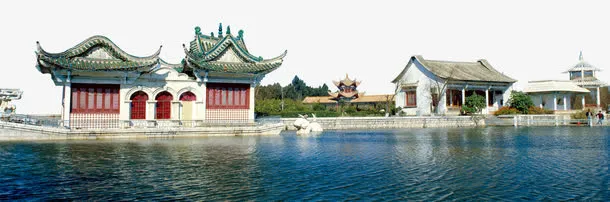 古代房屋湖面免抠