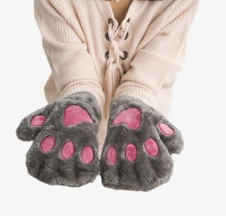 女冬季可爱卡通猫爪手套免抠