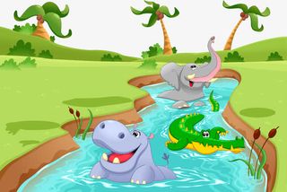 矢量卡通草地上的小河免抠