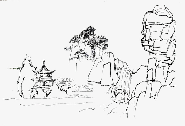 png简笔山水画图片免抠
