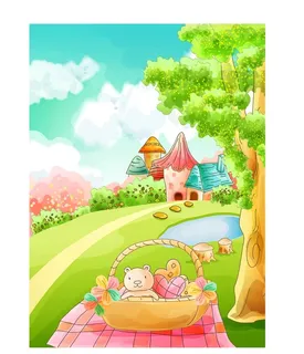 卡通春天里的城堡风景背景素材高清