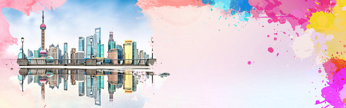 城市水彩手绘banner高清