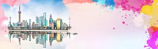 城市水彩手绘banner高清