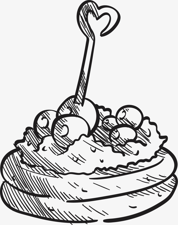 黑色手绘线条糕点免抠