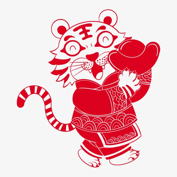 红色剪纸老虎素材免抠