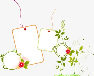 手绘绿叶相框装饰免抠