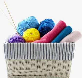 手绘毛线针织编织篮子免抠