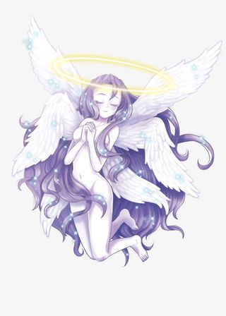 带光环的天使少女卡通手绘免抠