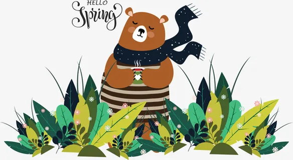 你好春天棕色大熊免抠