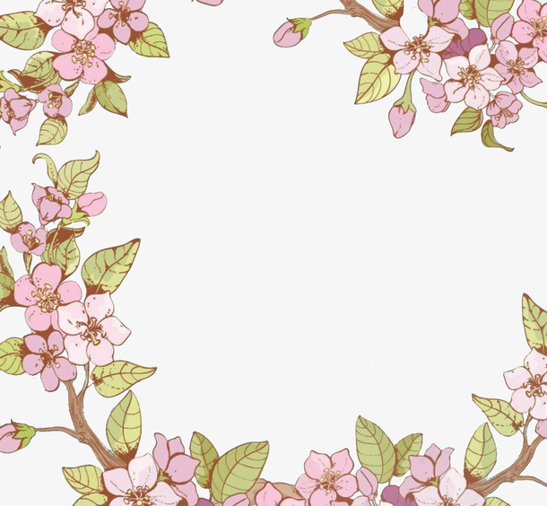 手绘粉色桃花花枝花环纹理免扣免抠