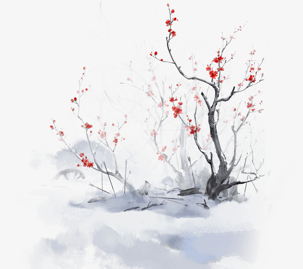 古风水墨梅花免抠