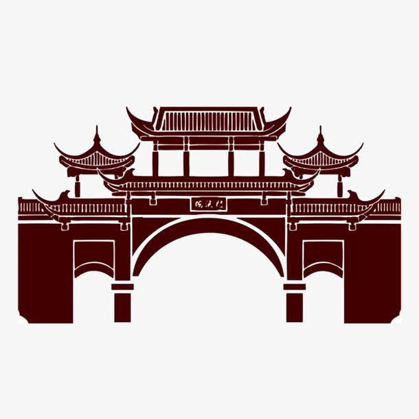 中国风古代门手绘免抠
