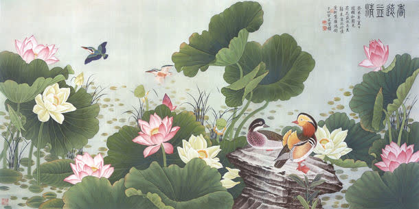 莲花水墨背景免抠