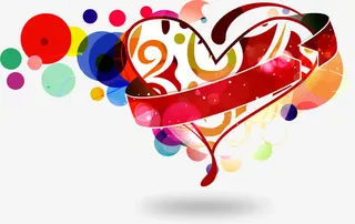 彩色爱心线条手绘七夕情人节免抠