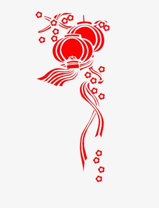 红色中国风剪纸灯笼免抠