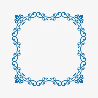 蓝色精美花纹框框免抠