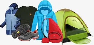 户外运动装备冲锋衣防晒衣帐篷登山鞋免抠