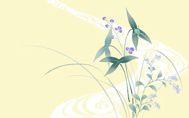 紫色碎花绿叶壁纸免抠