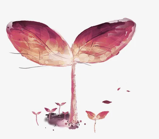 渐变梦幻手绘植物发芽免抠