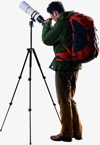 背着背包的男子和眺望镜免抠