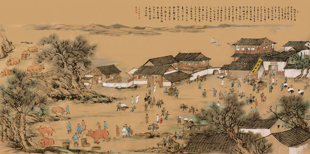 田园乡村插画背景免抠背景底纹元素