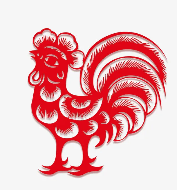 鸡红色剪纸免抠