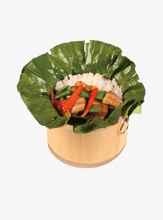 天然荷叶木桶饭PNG免抠
